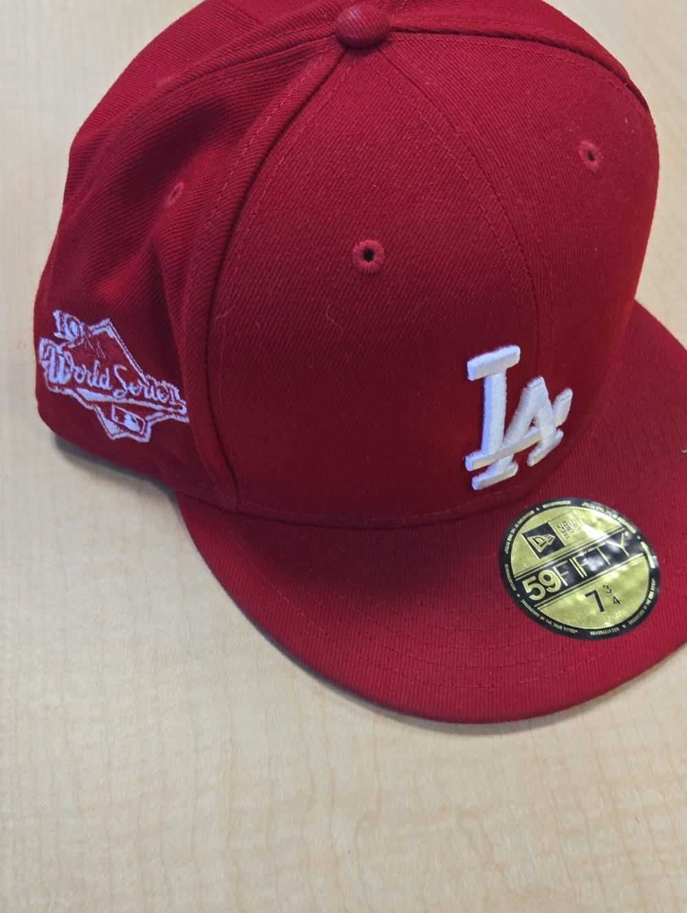 Los Angeles LA Fitted Baseball Cap - Red with White Logo